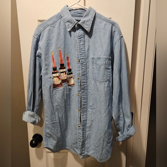 Basic Editions Tops - Vintage Snowman Chambray